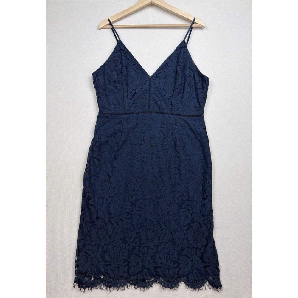 ASTR The Label Womens Lattice Inset Lace Cocktail Dress XL Navy Blue Knee Length